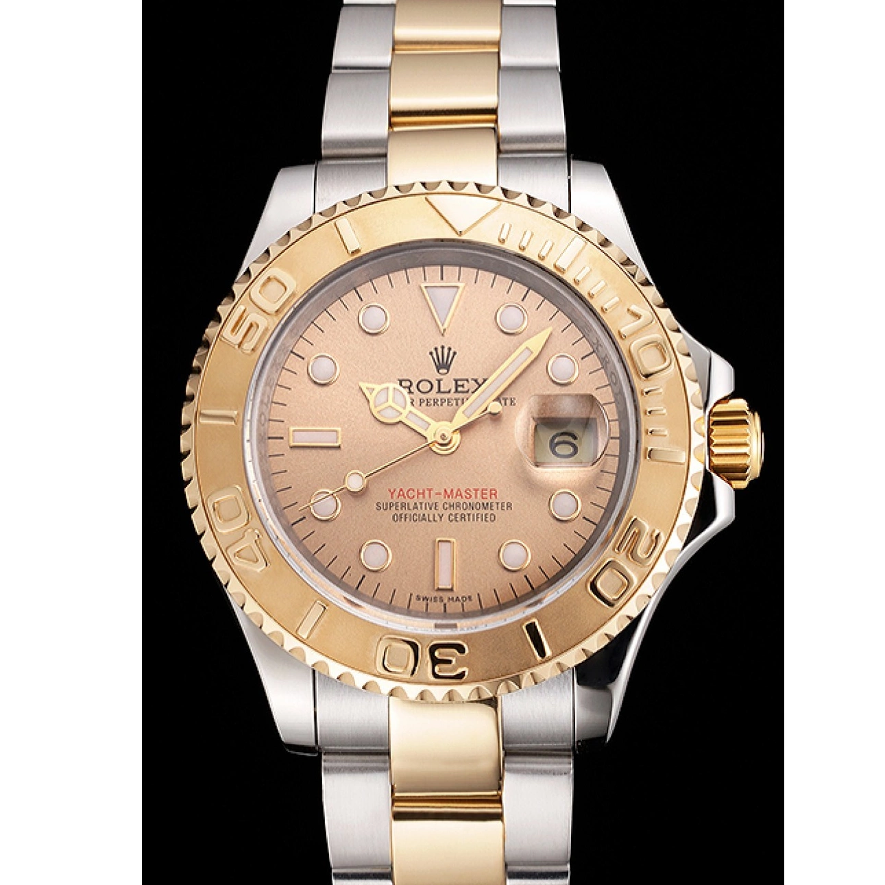 Aaa replica watch Tone Case Bracelet Gold Bezel Two Yacht-Master Stainless Rolex Swiss Champagne Dial Steel 0717